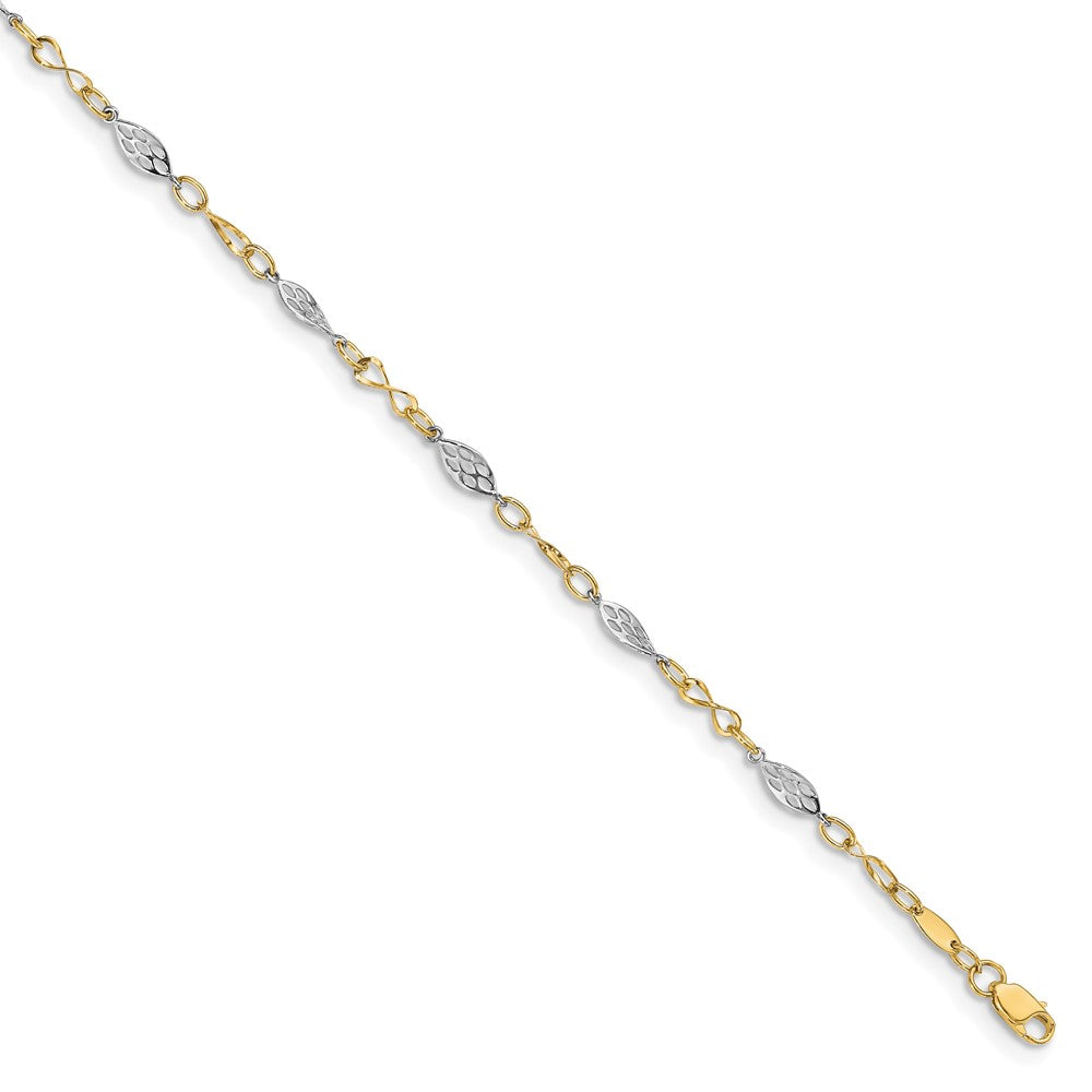 14K Two-Tone Polished With 1In Ext. Anklet