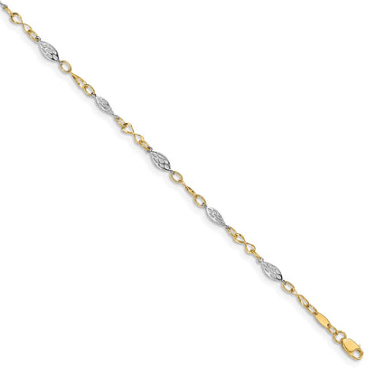 14K Two-Tone Polished With 1In Ext. Anklet