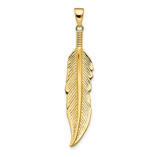 14K Yellow Gold Feather Pendant