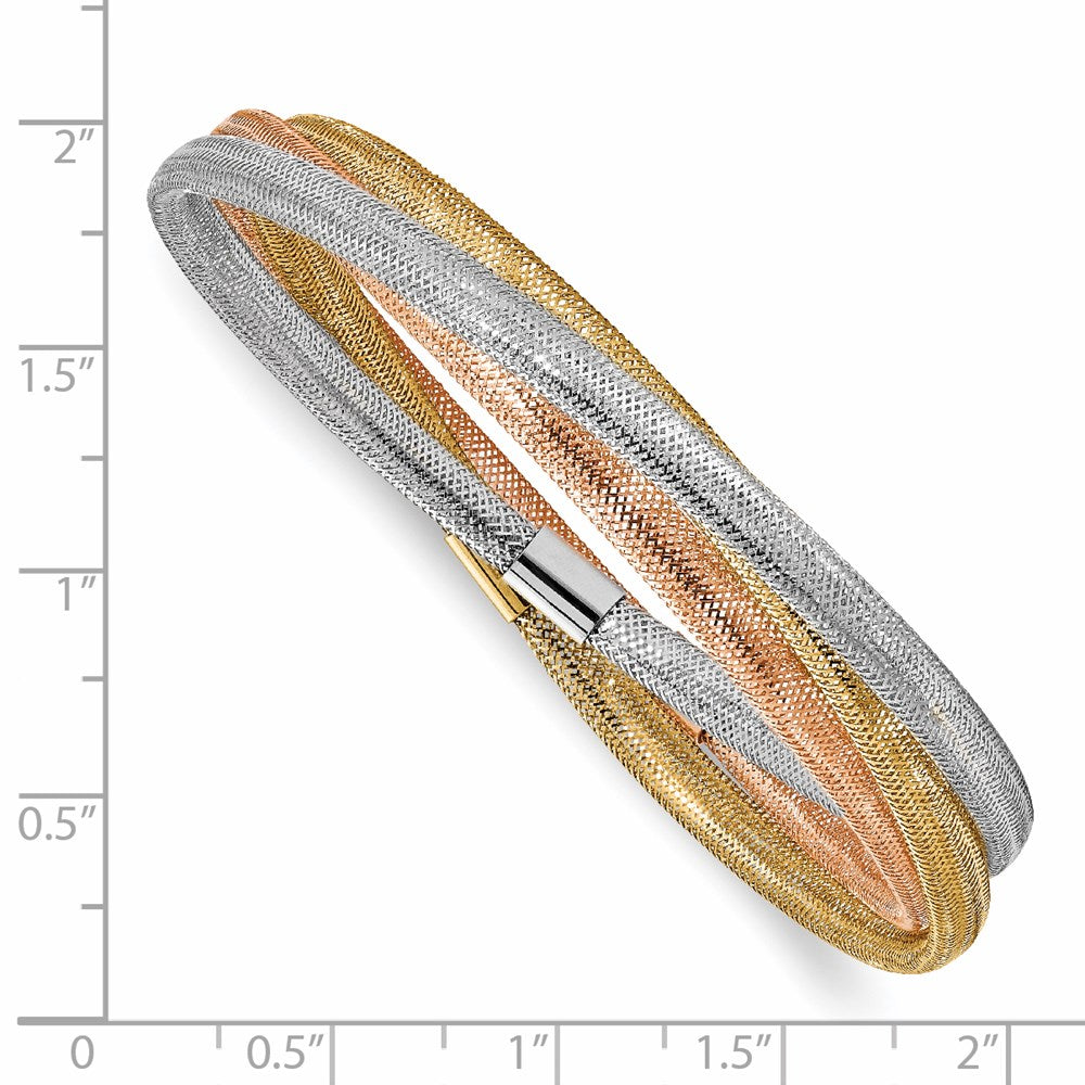 14K Yellow & Rhodium W/ Wht And Rose Gold Plating Stretch Bracelet