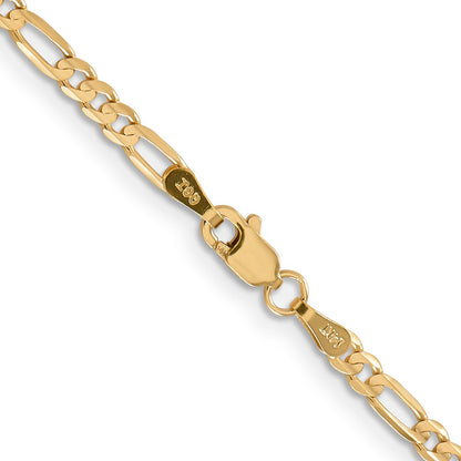 14K Yellow Gold 24 Inch 3mm Concave Open Figaro With Lobster Clasp Chain Necklace