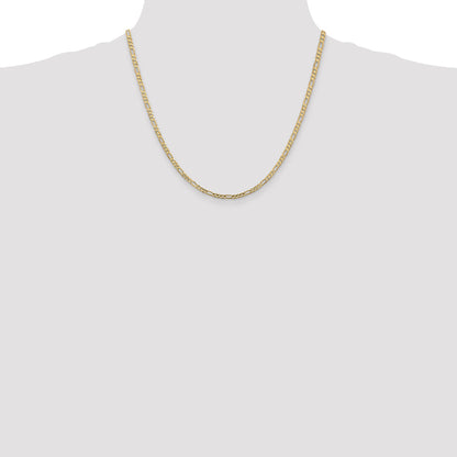 14K Yellow Gold 20 Inch 3mm Concave Open Figaro With Lobster Clasp Chain Necklace