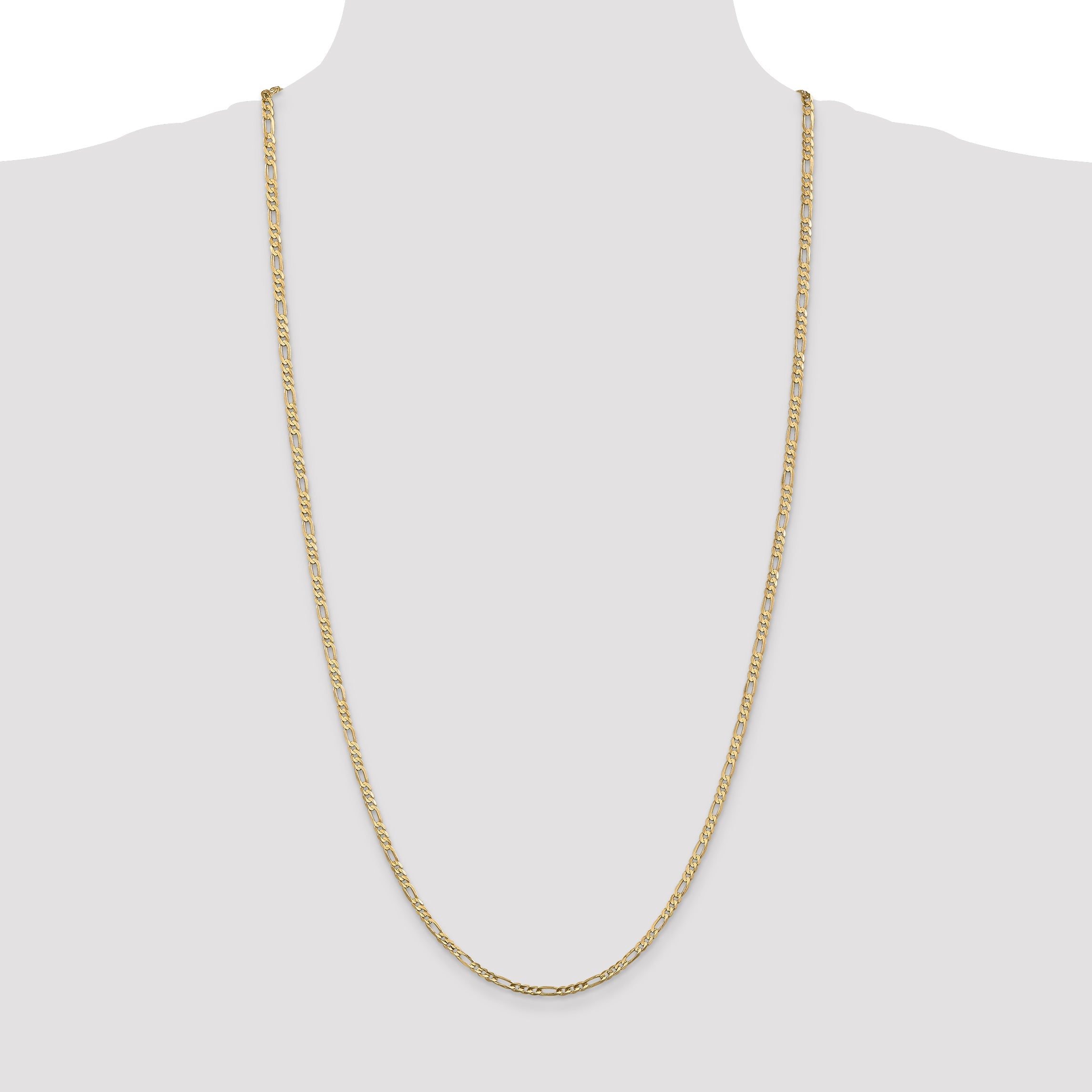 14K Yellow Gold 30 Inch 3mm Concave Open Figaro With Lobster Clasp Chain Necklace