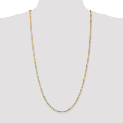 14K Yellow Gold 30 Inch 3mm Concave Open Figaro With Lobster Clasp Chain Necklace
