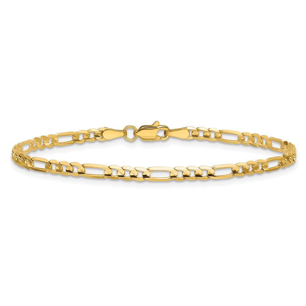 14K Yellow Gold 8 Inch 3mm Concave Open Figaro With Lobster Clasp Bracelet