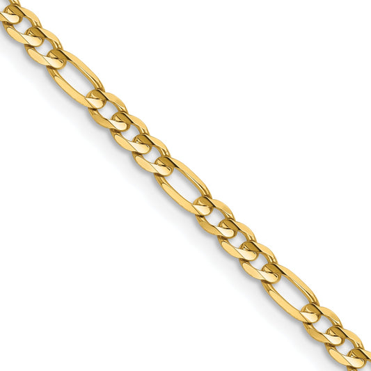 14K Yellow Gold 30 Inch 3mm Concave Open Figaro With Lobster Clasp Chain Necklace