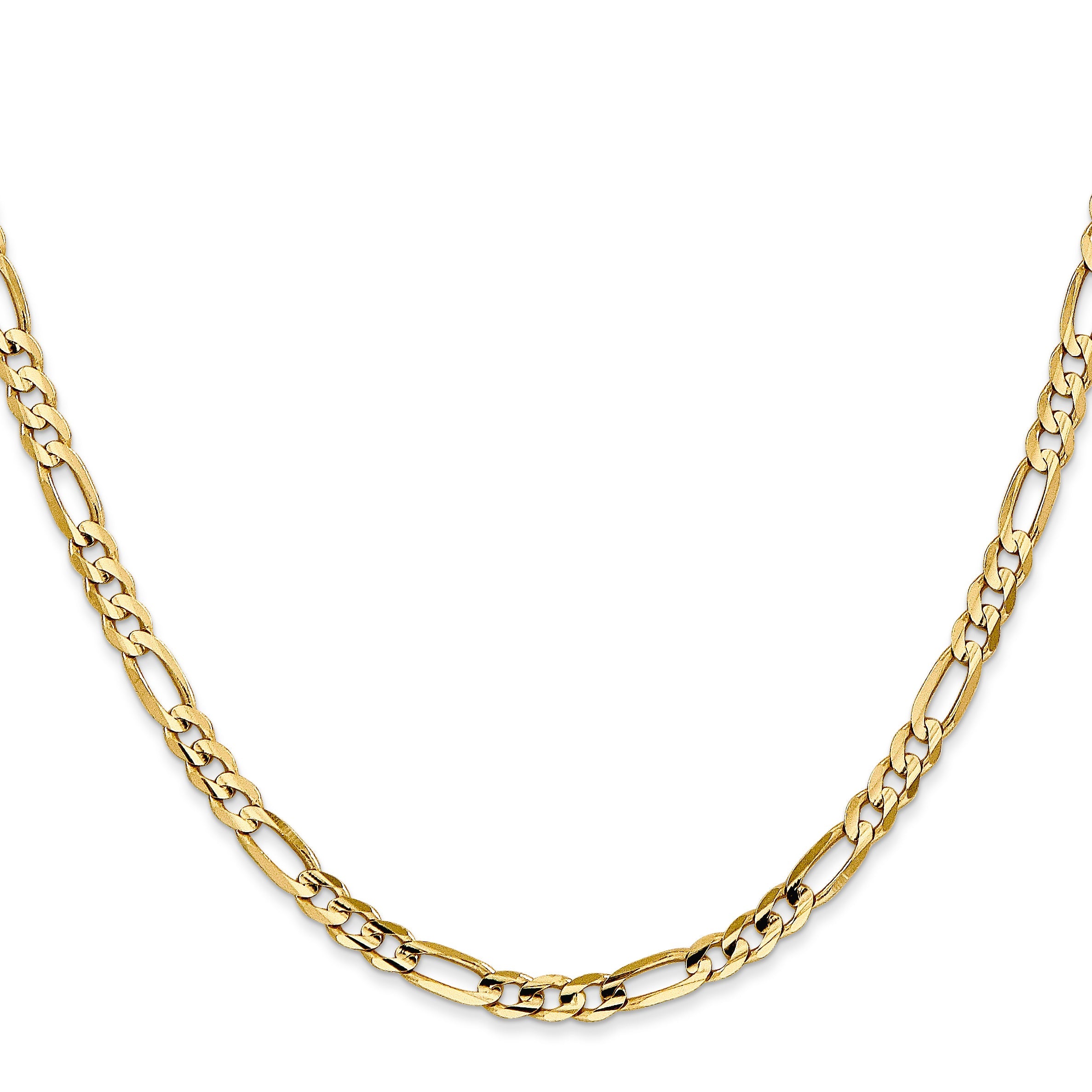 14K Yellow Gold 20 Inch 4mm Concave Open Figaro With Lobster Clasp Chain Necklace