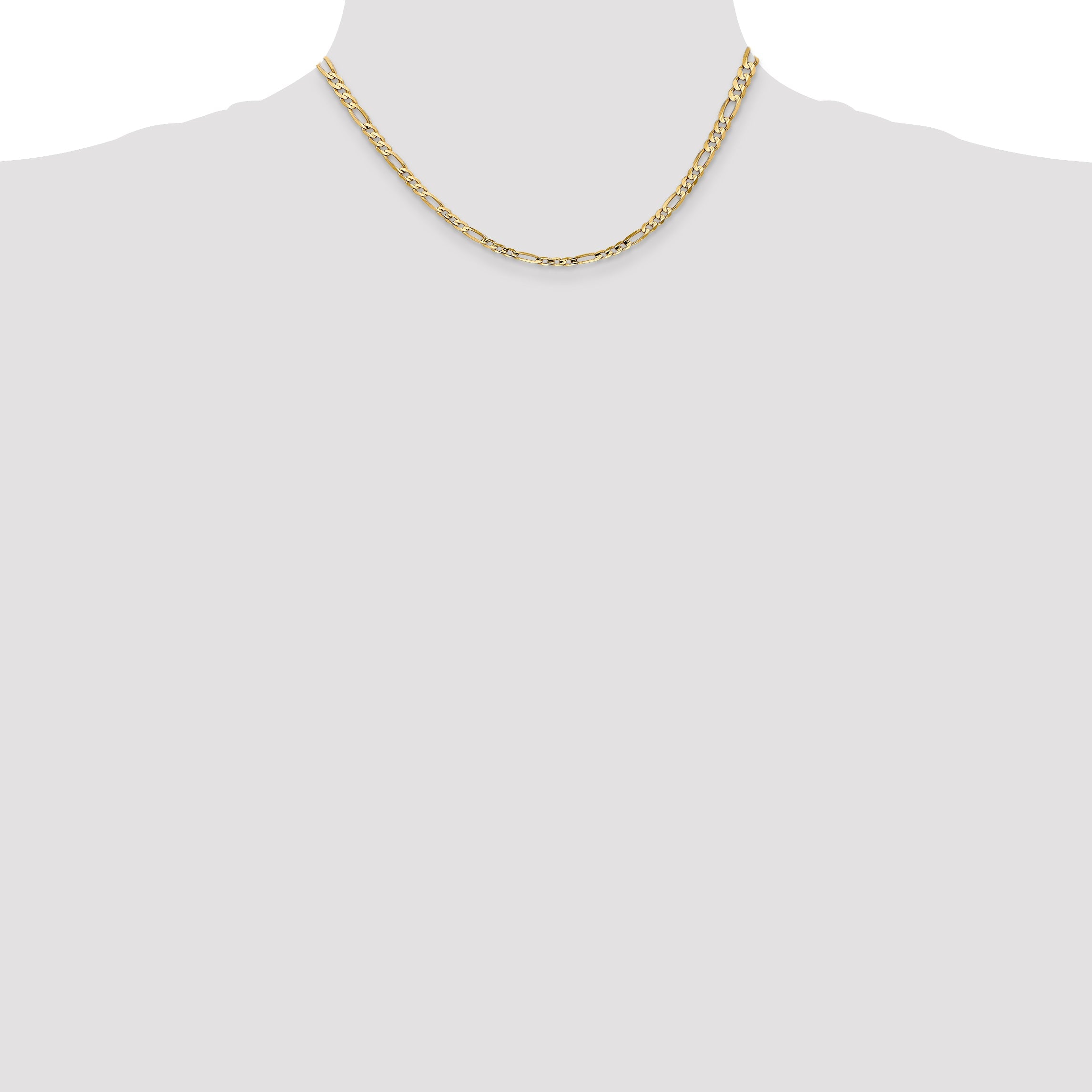 14K Yellow Gold 16 Inch 4mm Concave Open Figaro With Lobster Clasp Chain Necklace