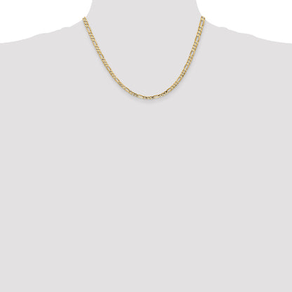 14K Yellow Gold 18 Inch 4mm Concave Open Figaro With Lobster Clasp Chain Necklace