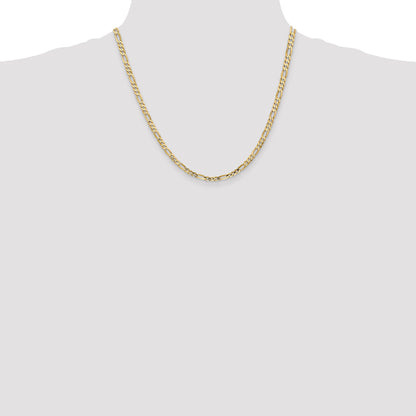14K Yellow Gold 20 Inch 4mm Concave Open Figaro With Lobster Clasp Chain Necklace