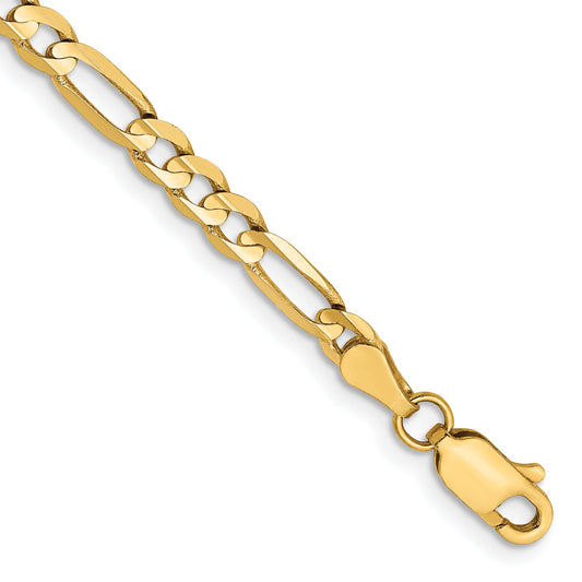 14K Yellow Gold 7 Inch 4mm Concave Open Figaro With Lobster Clasp Bracelet