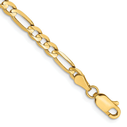 14K Yellow Gold 8 Inch 4mm Concave Open Figaro With Lobster Clasp Bracelet