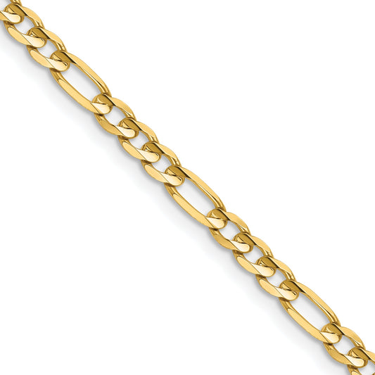 14K Yellow Gold 30 Inch 4mm Concave Open Figaro With Lobster Clasp Chain Necklace