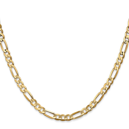 14K Yellow Gold 26 Inch 4.5mm Concave Open Figaro With Lobster Clasp Chain Necklace
