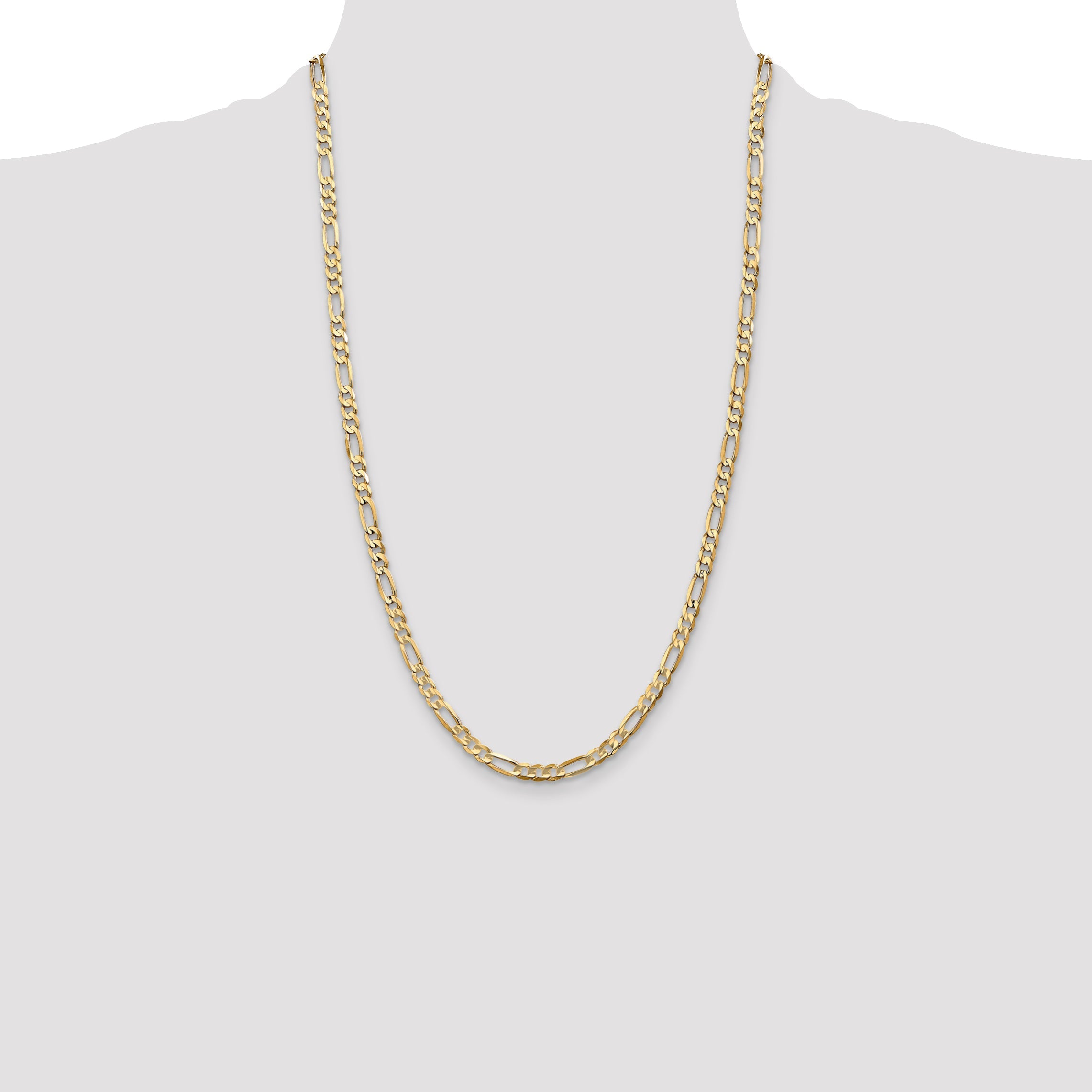 14K Yellow Gold 26 Inch 4.5mm Concave Open Figaro With Lobster Clasp Chain Necklace