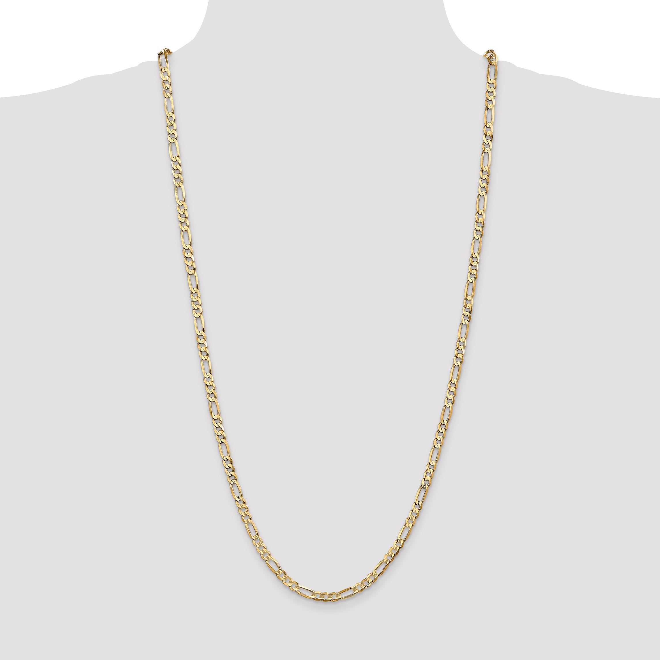 14K Yellow Gold 30 Inch 4.5mm Concave Open Figaro With Lobster Clasp Chain Necklace