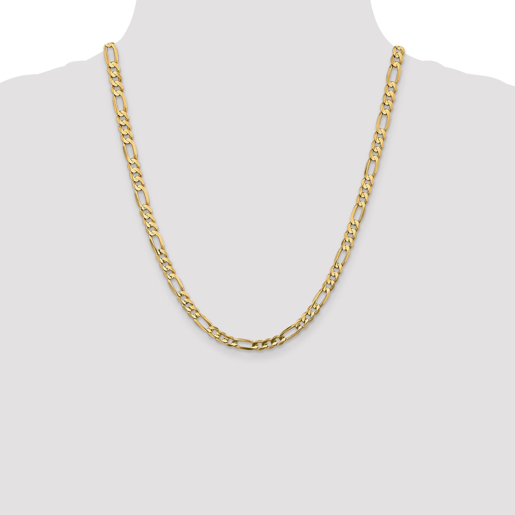 14K Yellow Gold 22 Inch 5.5mm Concave Open Figaro With Lobster Clasp Chain Necklace