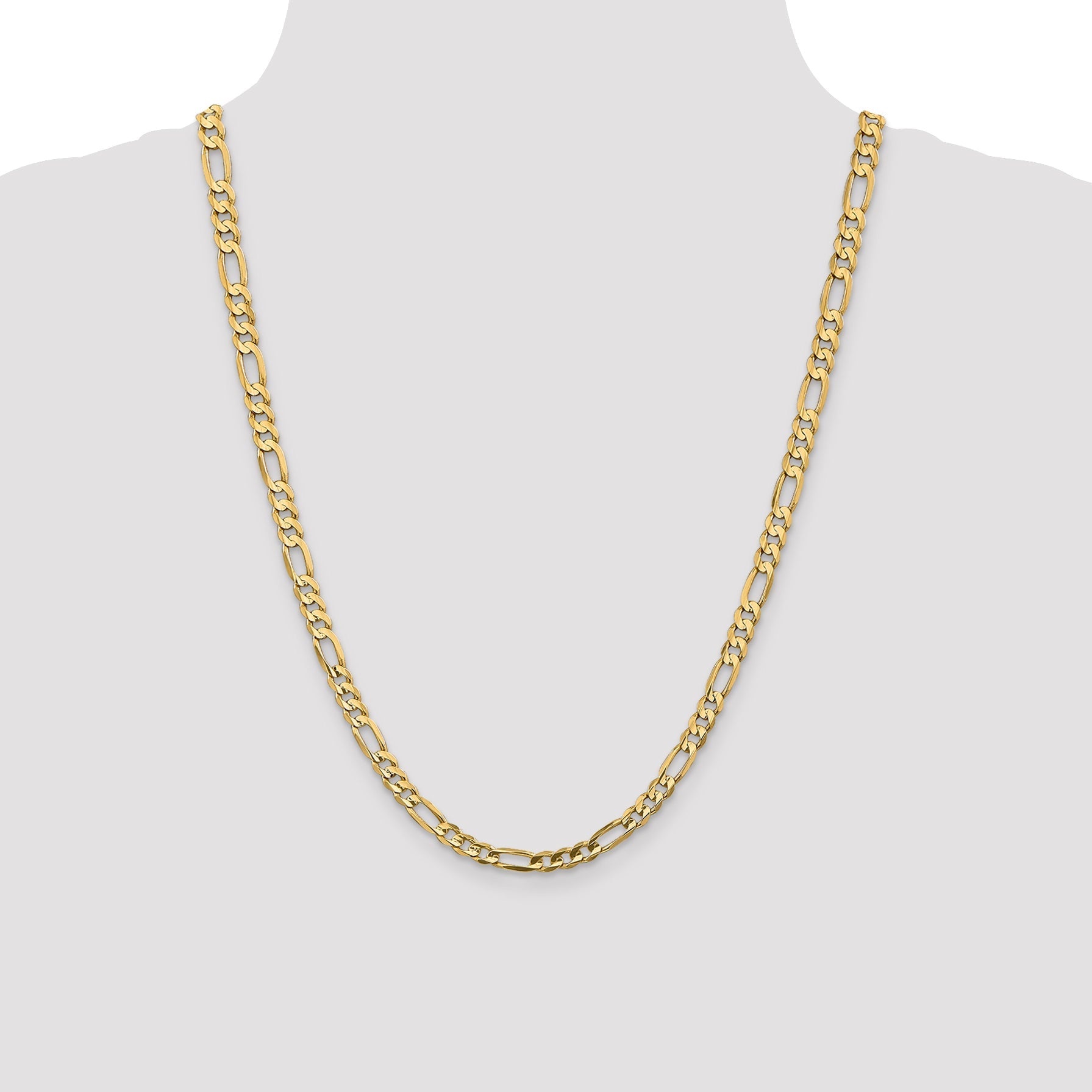 14K Yellow Gold 24 Inch 5.5mm Concave Open Figaro With Lobster Clasp Chain Necklace
