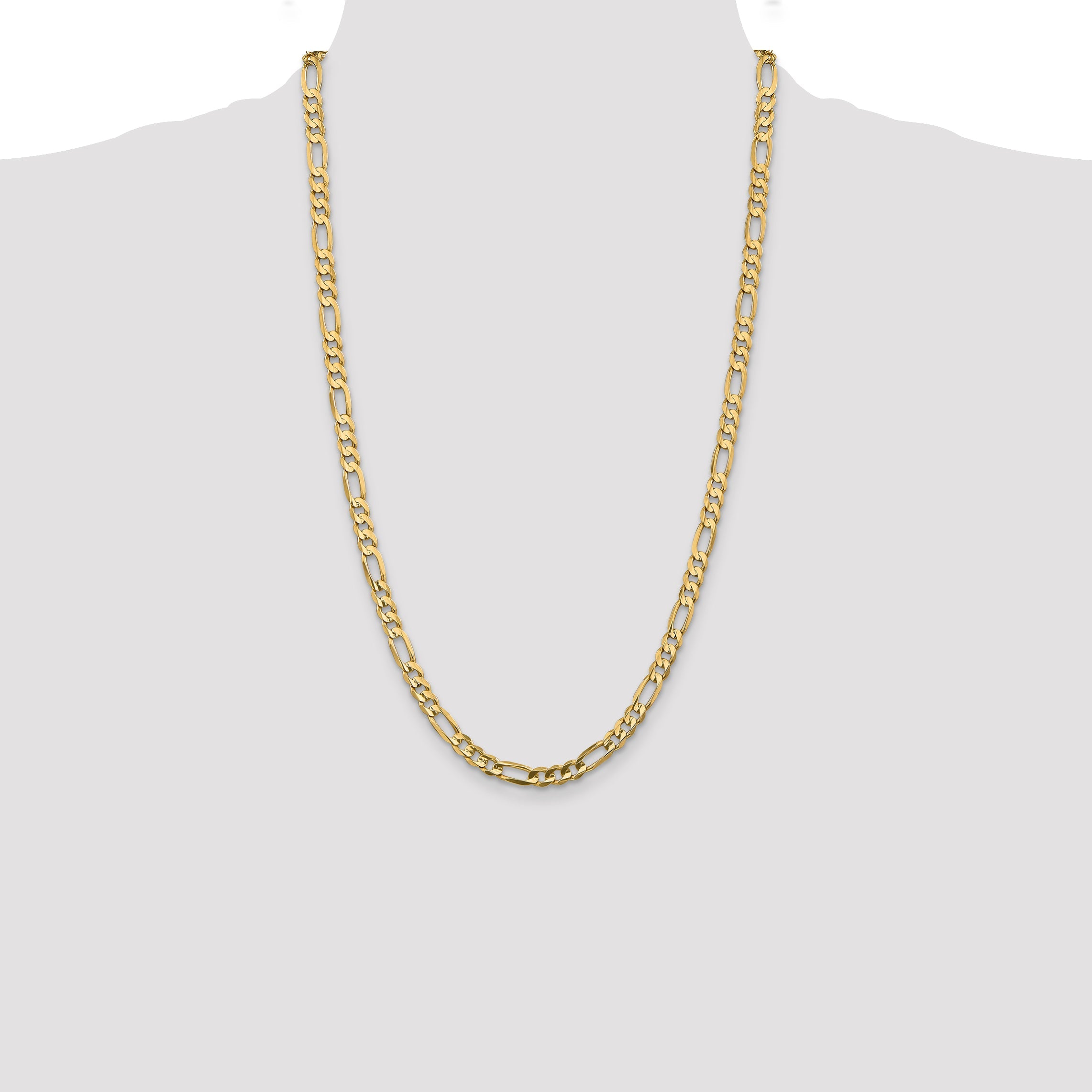 14K Yellow Gold 26 Inch 5.5mm Concave Open Figaro With Lobster Clasp Chain Necklace