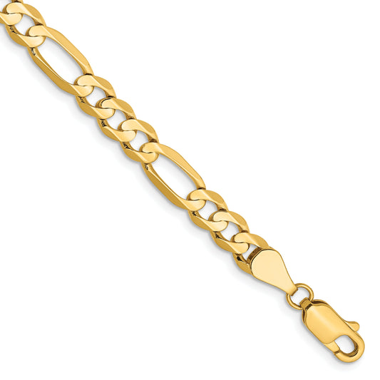 14K Yellow Gold 7 Inch 5.5mm Concave Open Figaro With Lobster Clasp Bracelet