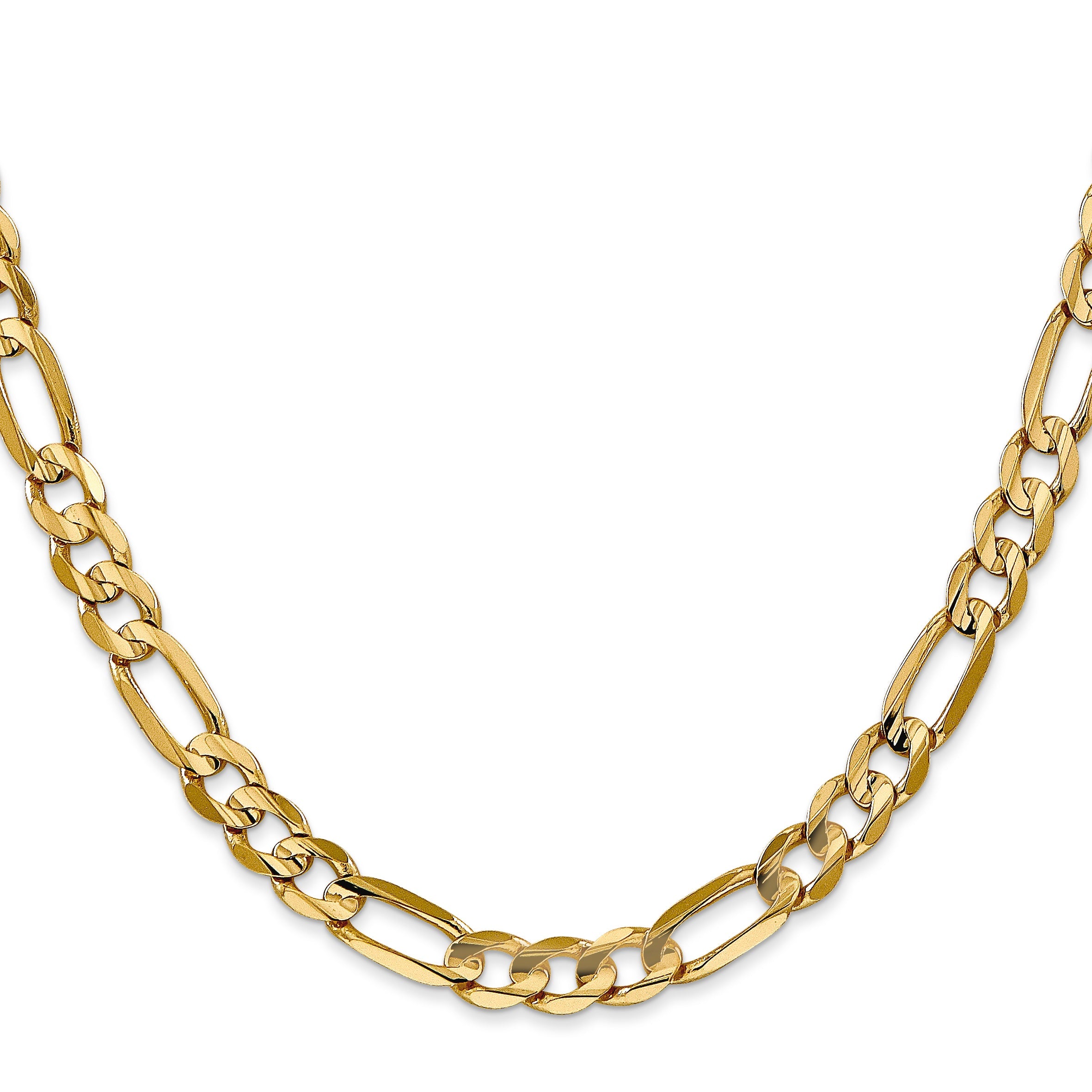 14K Yellow Gold 20 Inch 6mm Concave Open Figaro With Lobster Clasp Chain Necklace