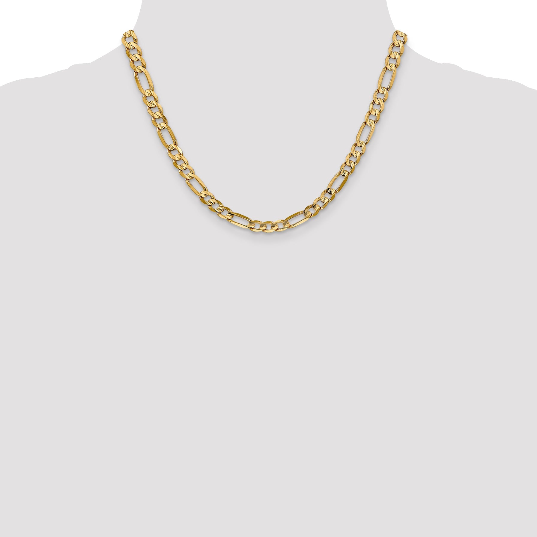 14K Yellow Gold 18 Inch 6mm Concave Open Figaro With Lobster Clasp Chain Necklace