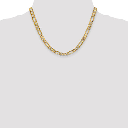 14K Yellow Gold 18 Inch 6mm Concave Open Figaro With Lobster Clasp Chain Necklace
