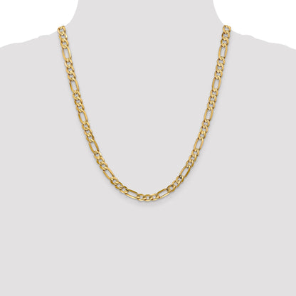 14K Yellow Gold 22 Inch 6mm Concave Open Figaro With Lobster Clasp Chain Necklace