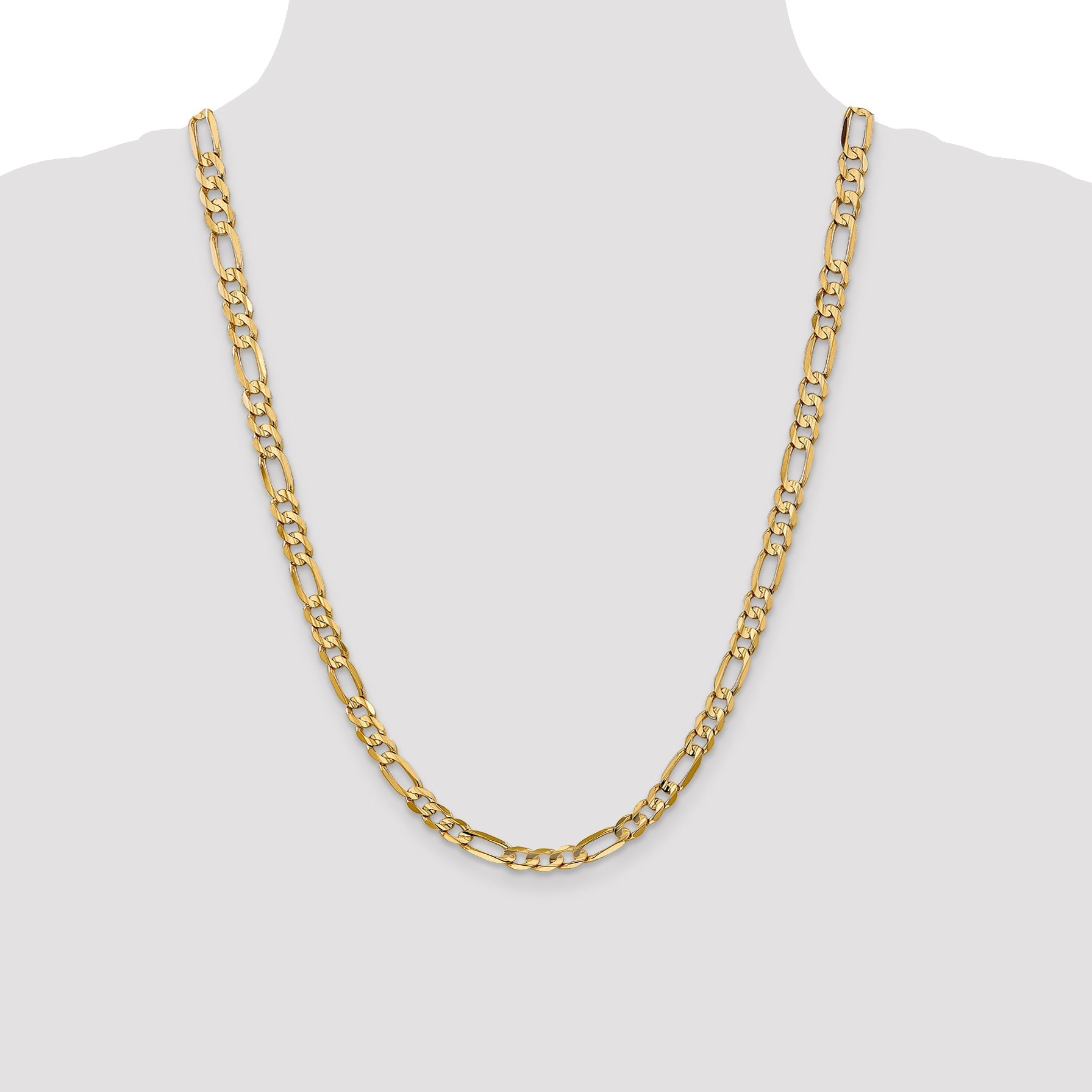 14K Yellow Gold 24 Inch 6mm Concave Open Figaro With Lobster Clasp Chain Necklace