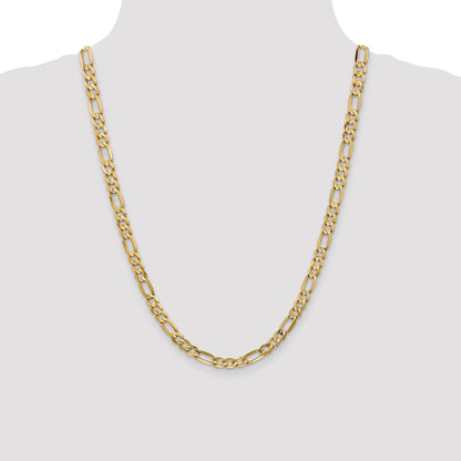 14K Yellow Gold 24 Inch 6mm Concave Open Figaro With Lobster Clasp Chain Necklace