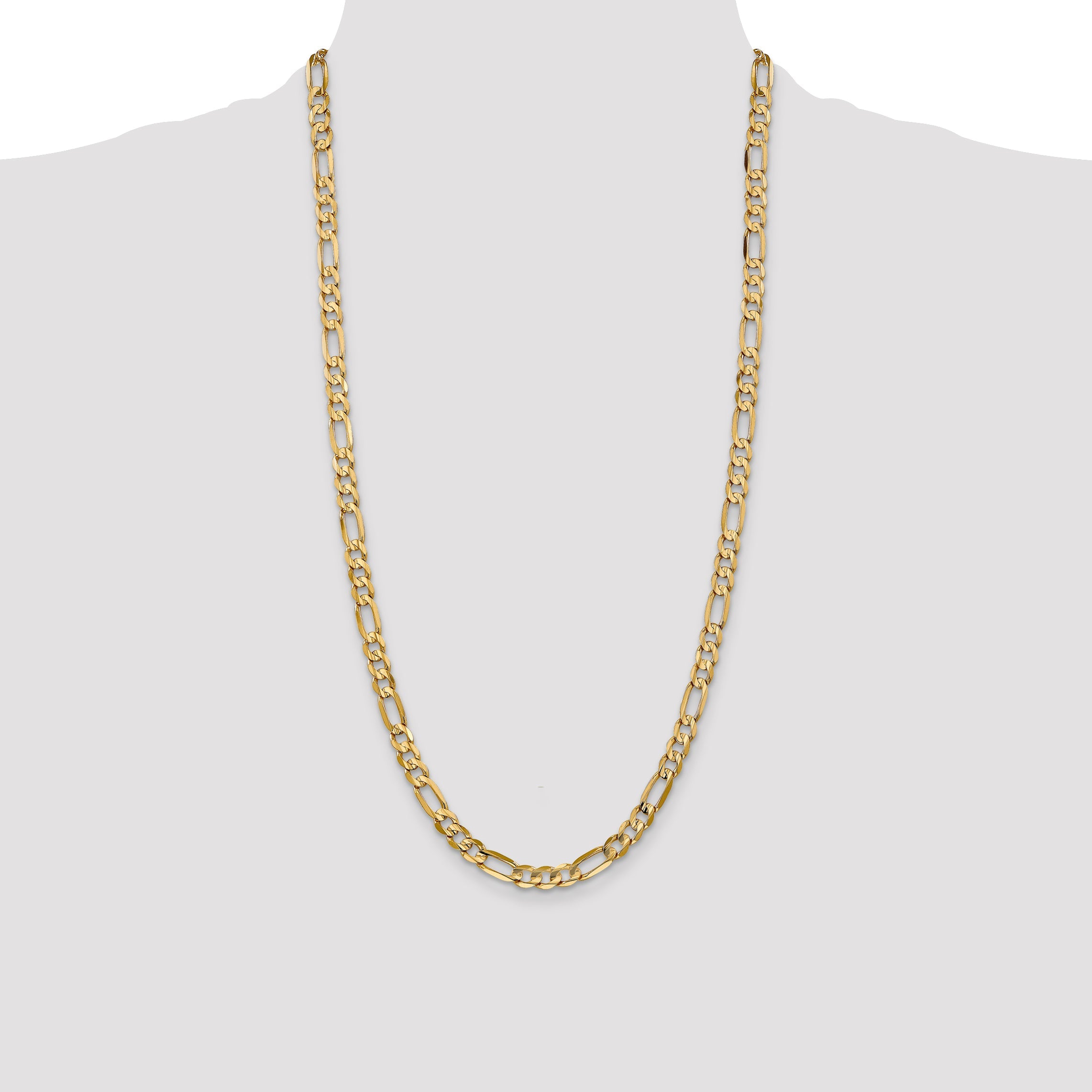 14K Yellow Gold 28 Inch 6mm Concave Open Figaro With Lobster Clasp Chain Necklace