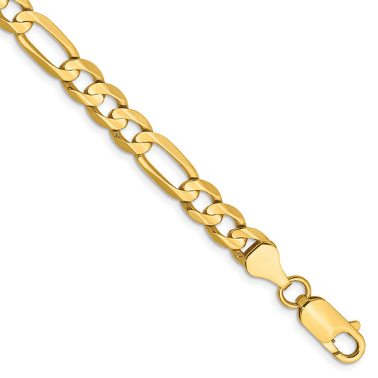 14K Yellow Gold 9 Inch 6mm Concave Open Figaro With Lobster Clasp Chain Bracelet