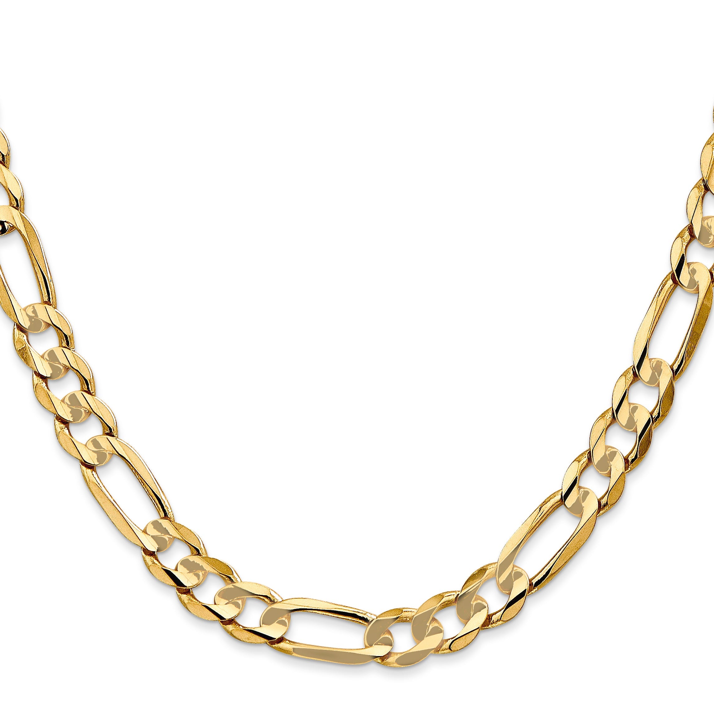 14K Yellow Gold 26 Inch 6.75mm Concave Open Figaro With Lobster Clasp Chain Necklace