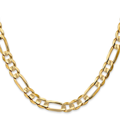 14K Yellow Gold 24 Inch 6.75mm Concave Open Figaro With Lobster Clasp Chain Necklace