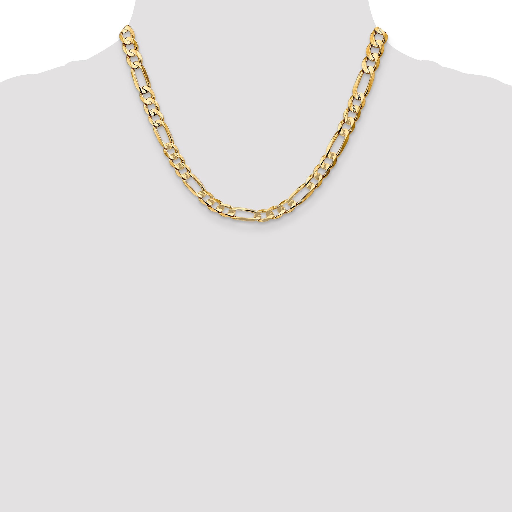 14K Yellow Gold 18 Inch 6.75mm Concave Open Figaro With Lobster Clasp Chain Necklace