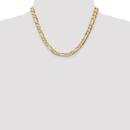 14K Yellow Gold 18 Inch 6.75mm Concave Open Figaro With Lobster Clasp Chain Necklace