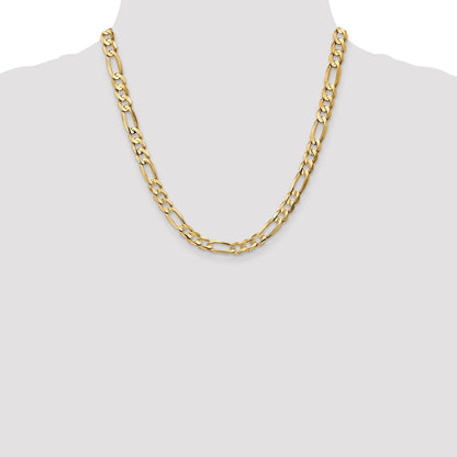 14K Yellow Gold 20 Inch 6.75mm Concave Open Figaro With Lobster Clasp Chain Necklace