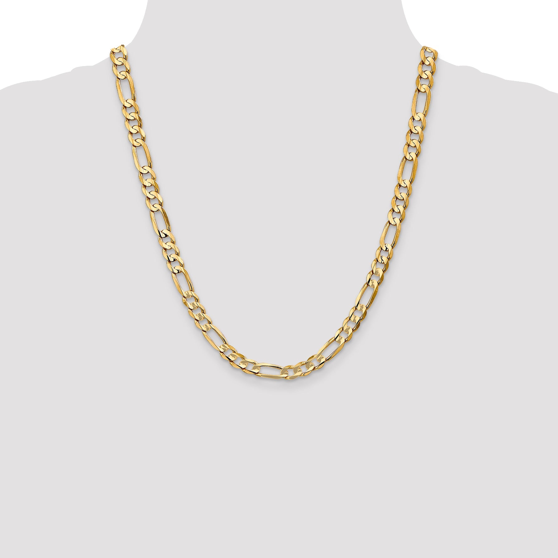 14K Yellow Gold 22 Inch 6.75mm Concave Open Figaro With Lobster Clasp Chain Necklace