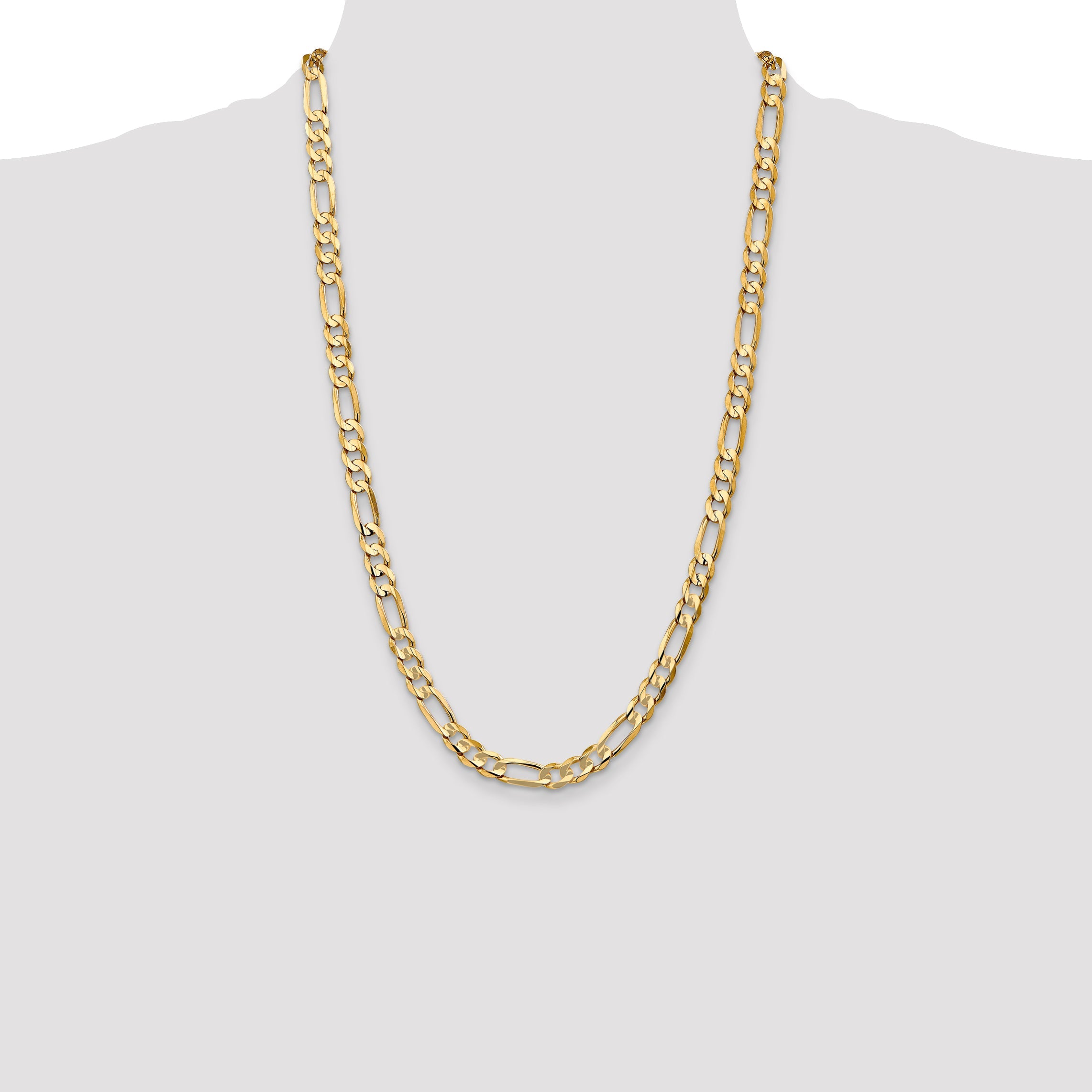 14K Yellow Gold 26 Inch 6.75mm Concave Open Figaro With Lobster Clasp Chain Necklace