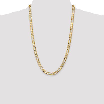 14K Yellow Gold 26 Inch 6.75mm Concave Open Figaro With Lobster Clasp Chain Necklace