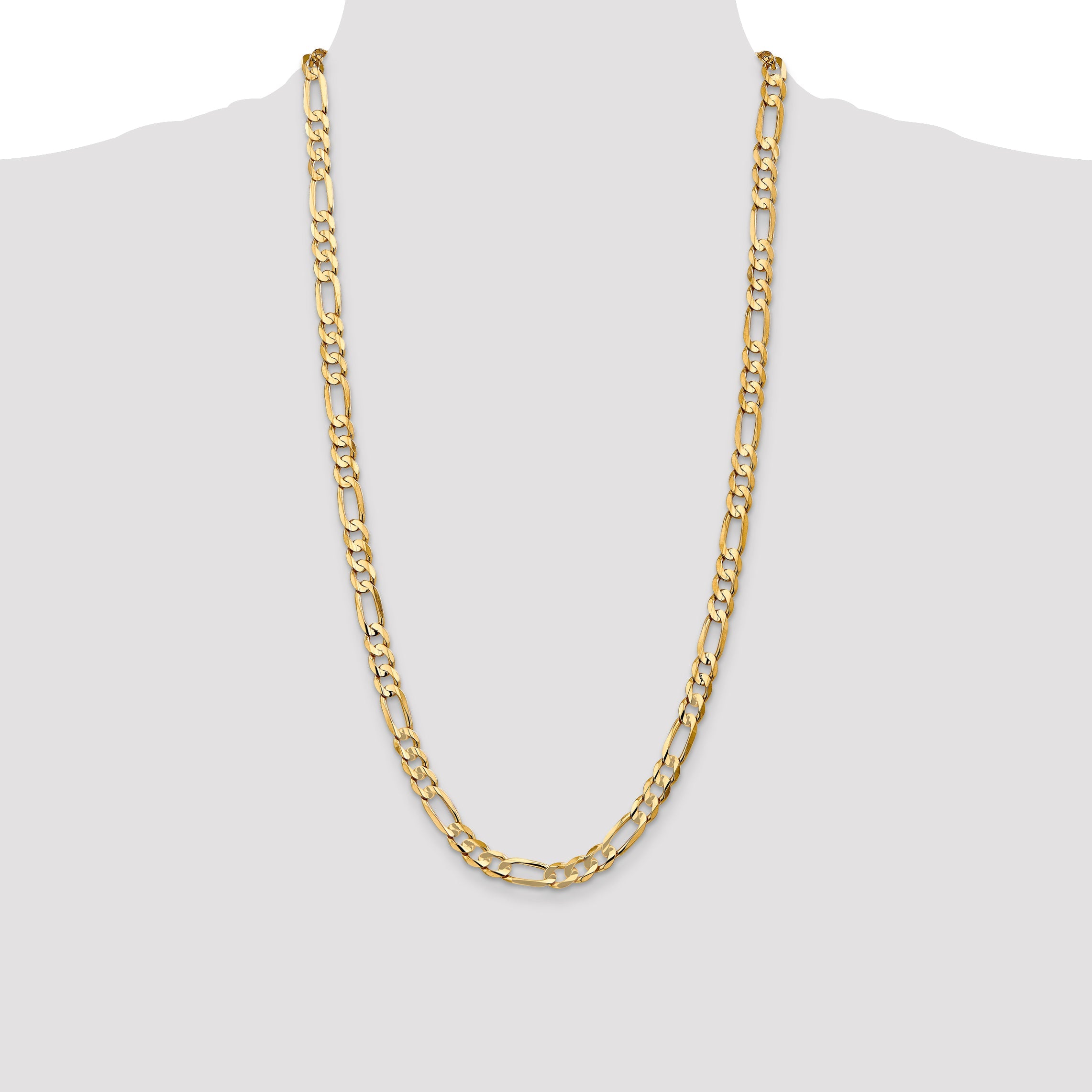 14K Yellow Gold 28 Inch 6.75mm Concave Open Figaro With Lobster Clasp Chain Necklace