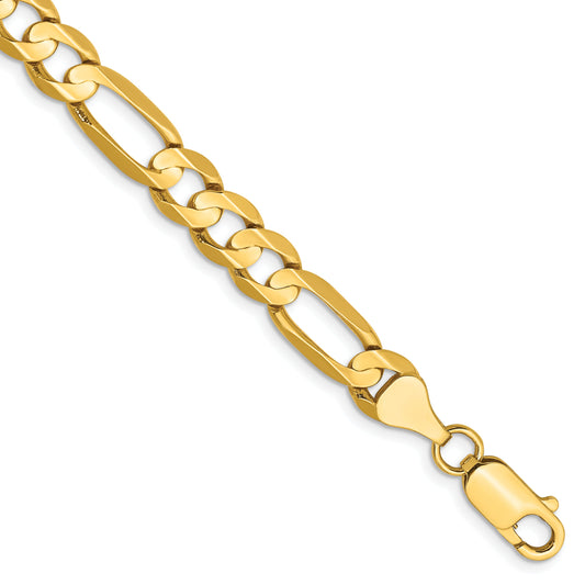 14K Yellow Gold 8 Inch 6.75mm Concave Open Figaro With Lobster Clasp Bracelet