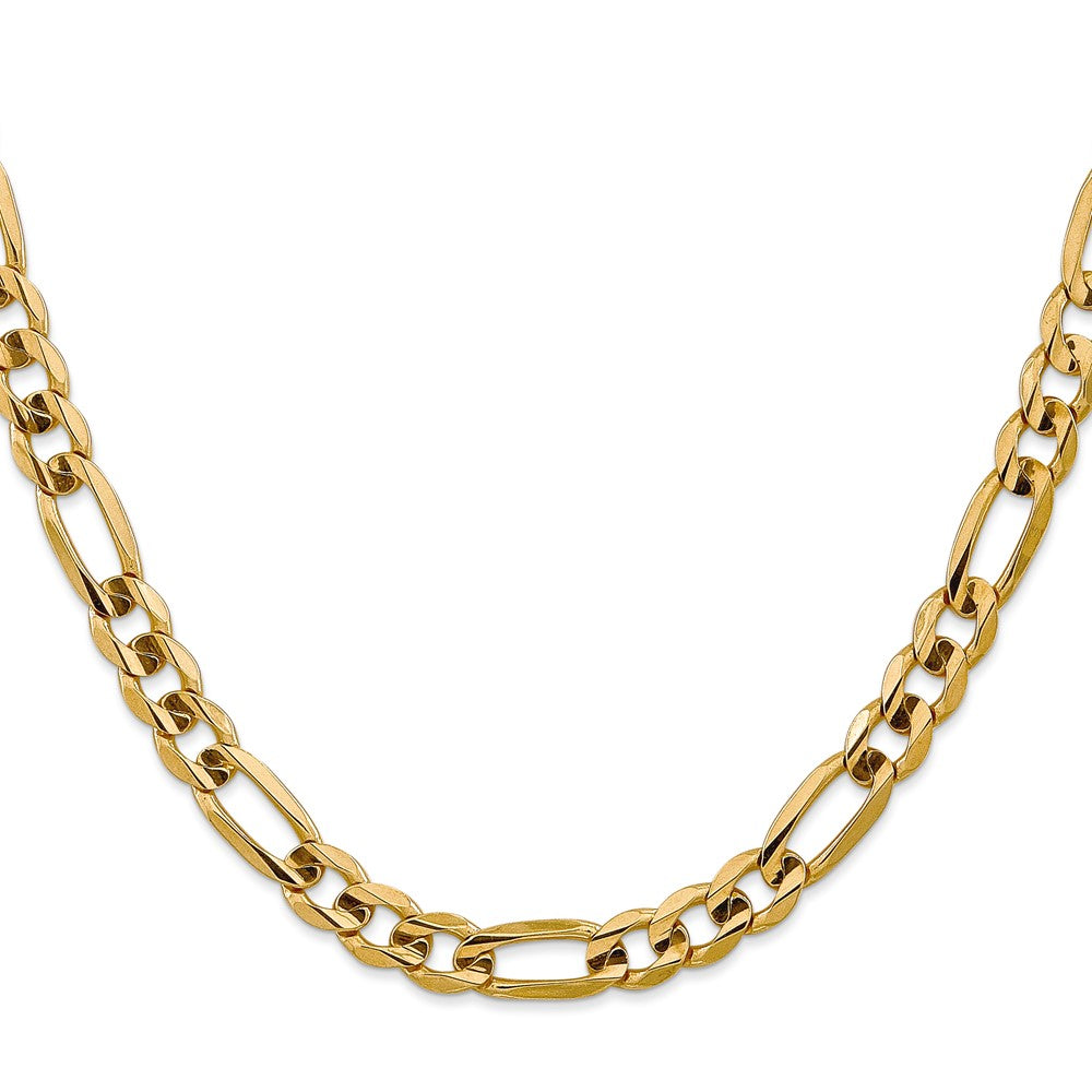 14K Yellow Gold 18 Inch 7.5mm Concave Open Figaro With Lobster Clasp Chain Necklace