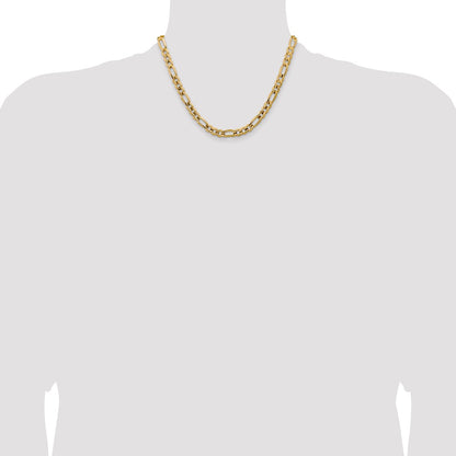 14K Yellow Gold 18 Inch 7.5mm Concave Open Figaro With Lobster Clasp Chain Necklace