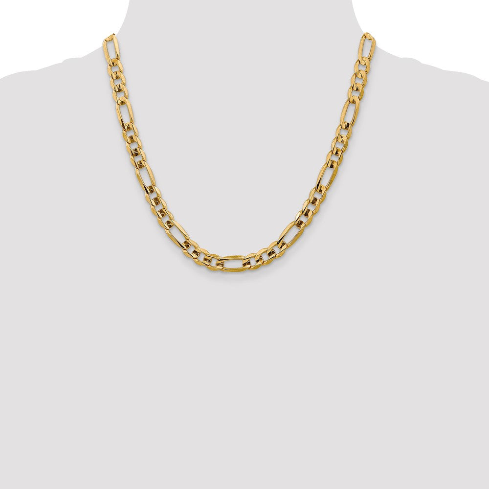 14K Yellow Gold 20 Inch 7.5mm Concave Open Figaro With Lobster Clasp Chain Necklace