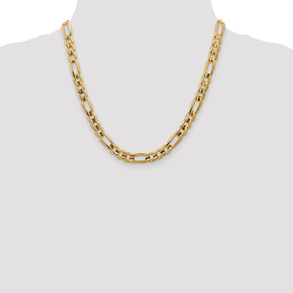 14K Yellow Gold 20 Inch 7.5mm Concave Open Figaro With Lobster Clasp Chain Necklace