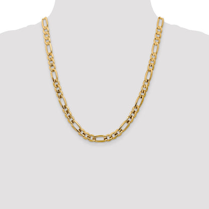 14K Yellow Gold 22 Inch 7.5mm Concave Open Figaro With Lobster Clasp Chain Necklace