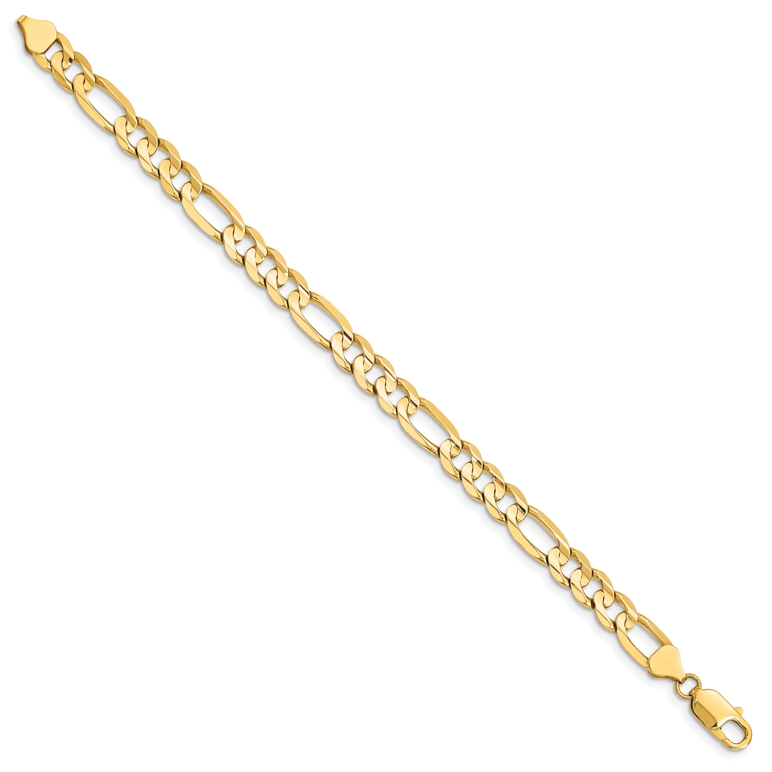 14K Yellow Gold 8 Inch 7.5mm Concave Open Figaro With Lobster Clasp Bracelet