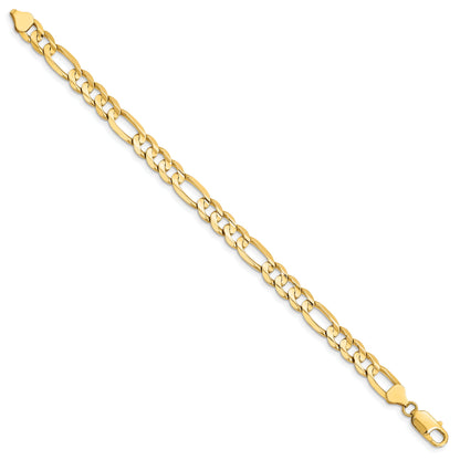 14K Yellow Gold 9 Inch 7.5mm Concave Open Figaro With Lobster Clasp Chain Bracelet