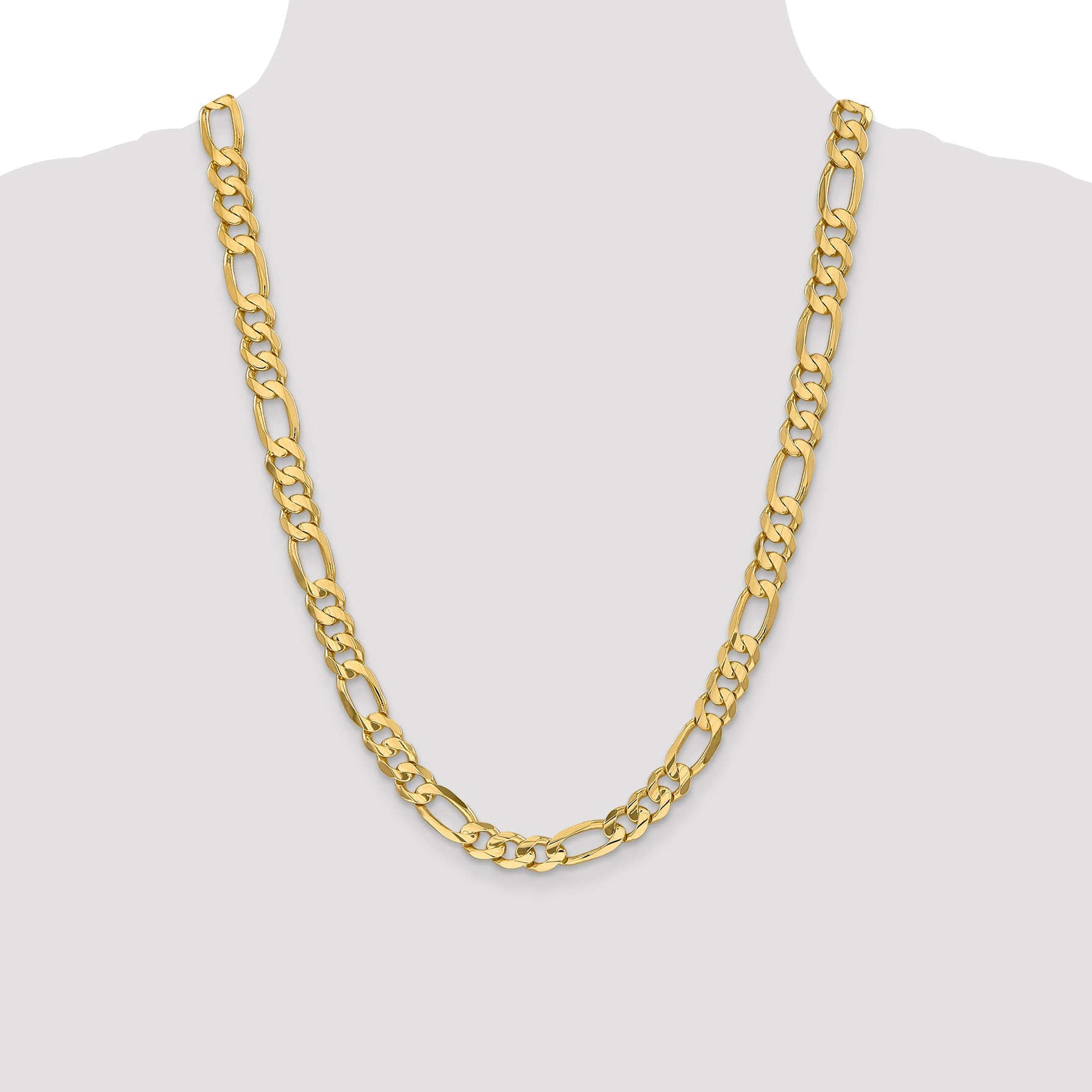 14K Yellow Gold 24 Inch 8.75mm Concave Open Figaro With Lobster Clasp Chain Necklace